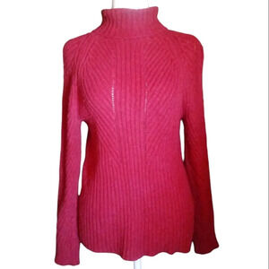Sundance Red Cotton Silk Blend Rib Knit Turtleneck Sweater Size Small